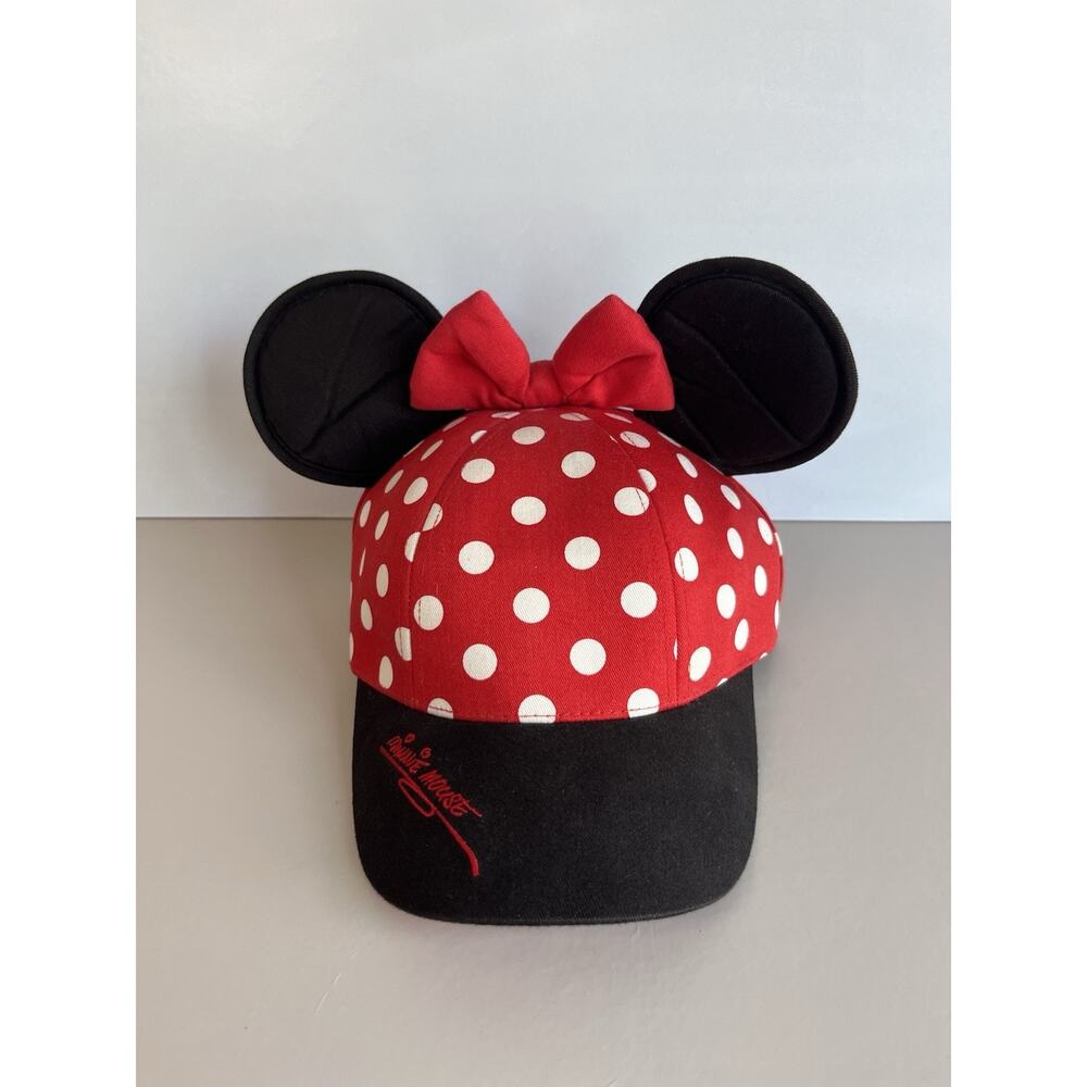 Cute Disney Parks Minnie Mouse Ear Polka Dot Bow Baseball Cap Hat - Youth Size